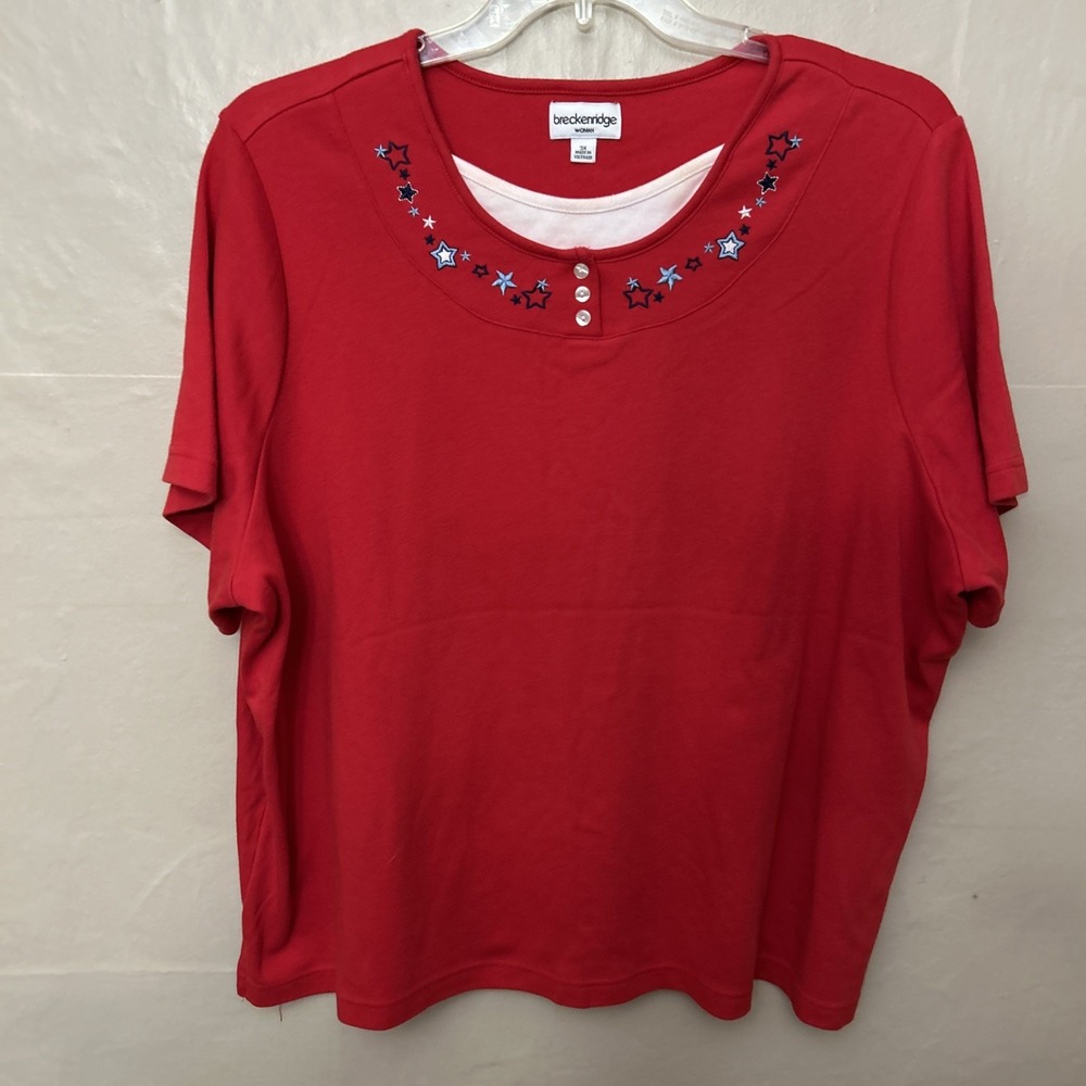 breckenridge top for women 3X Red With Stars Short Sleeve
